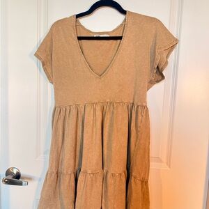 Pull & Bear Heathered Tan Ruffle Dress